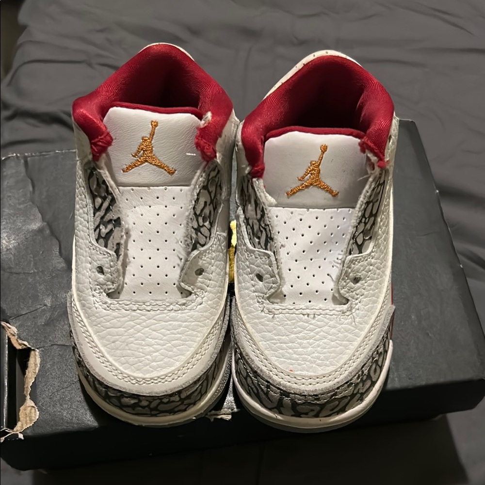 Kids White and Red Jordan Shoes